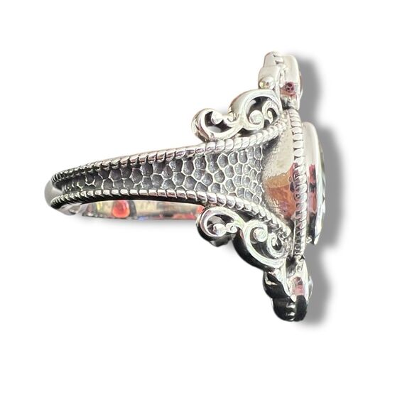 Natural Garnet 3-Stone Sterling Silver Artisan Ornate Statement Ring Size 8 - Picture 8 of 12